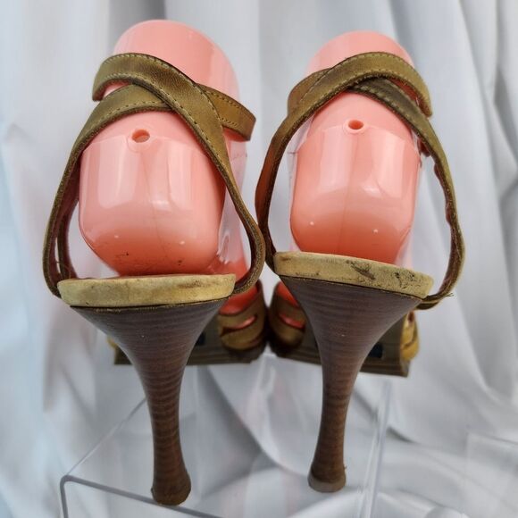 🐞Steve Madden Tan Leather Strappy Open Toe Heels Size 8 - Picture 5 of 9